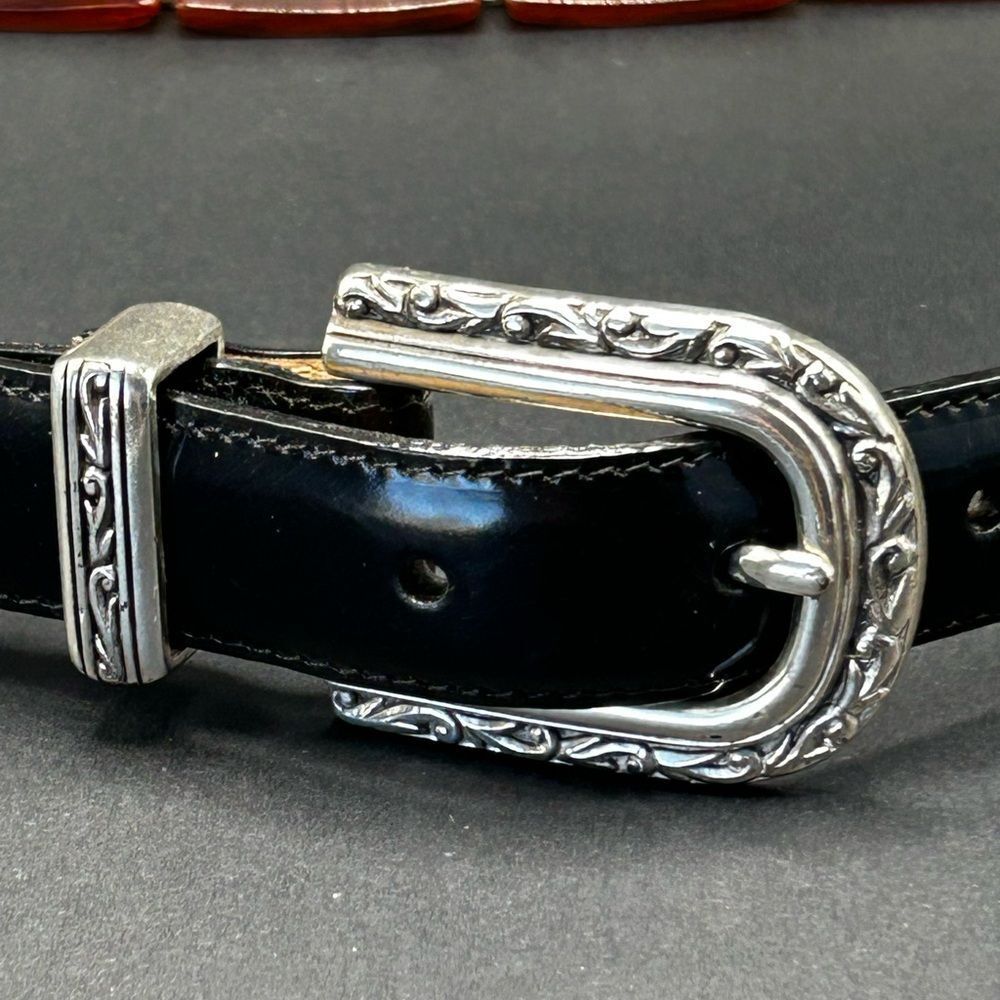 Brighton Black Leather Tortoise Lucite Belt with Silver Accents 39” Large - Picture 4 of 9